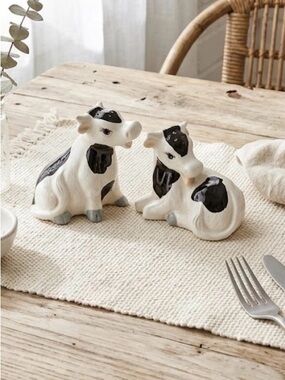 Vintage Ceramic Cow Salt & Pepper Shakers - Black and White